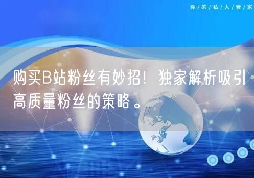 购买B站粉丝有妙招！独家解析吸引高质量粉丝的策略。