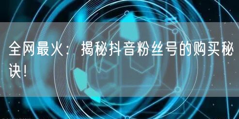 全网最火：揭秘抖音粉丝号的购买秘诀！